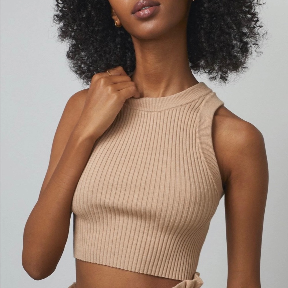 Lunya Ribbed Beige Crop Top